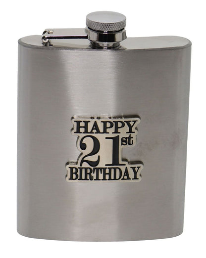 21 BADGE STAIN STEEL HIP FLASK