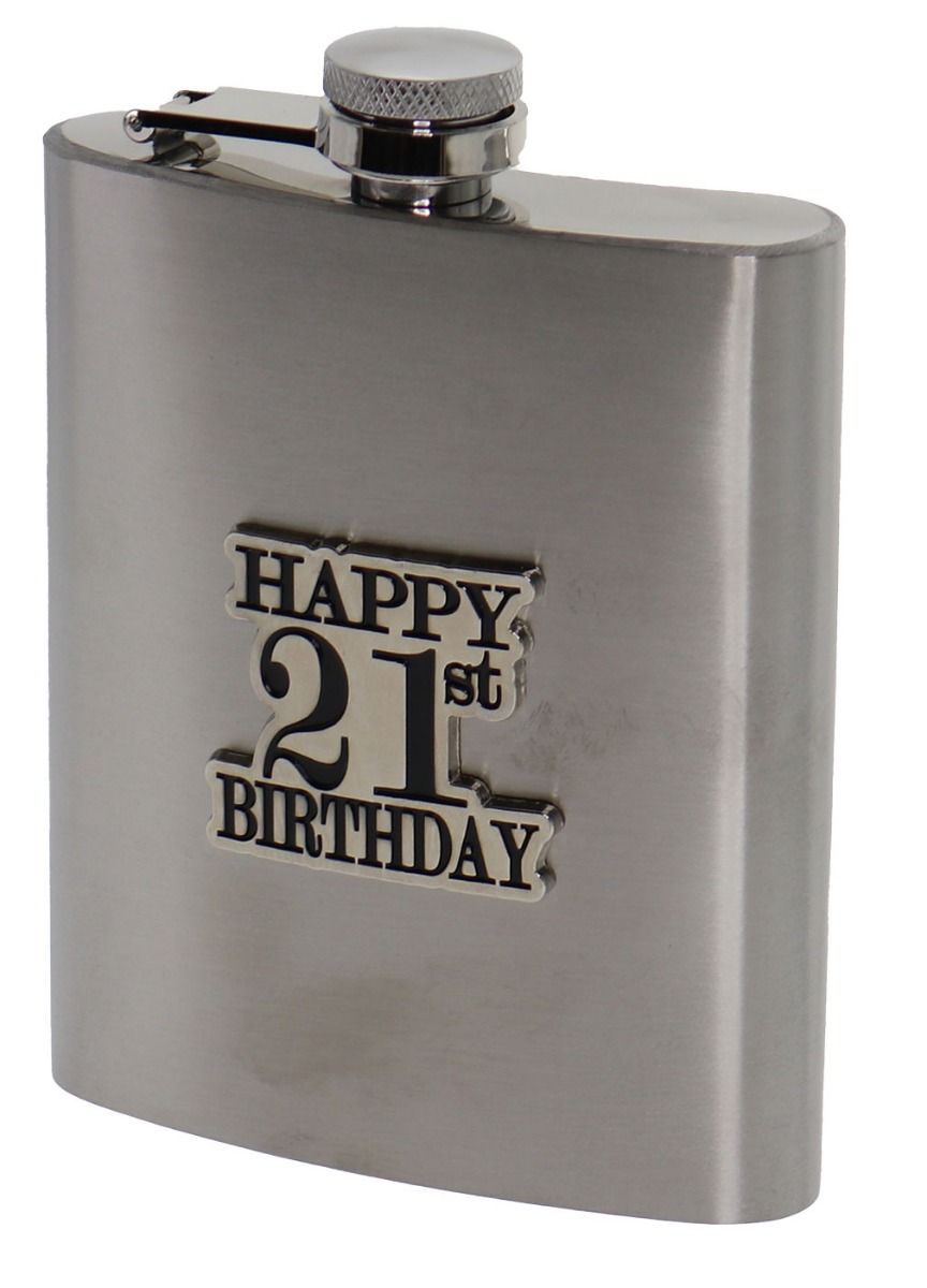 21 BADGE STAIN STEEL HIP FLASK