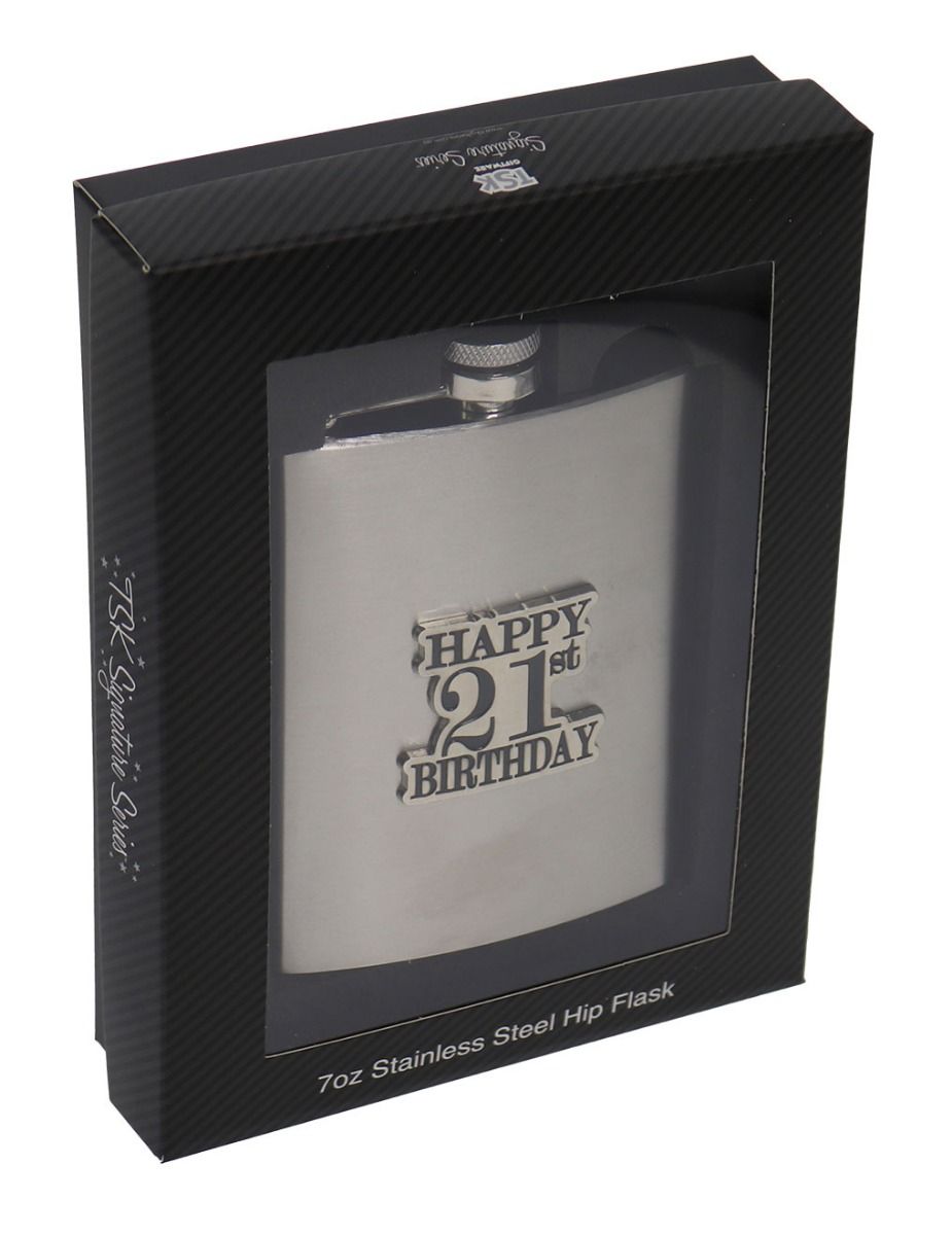 21 BADGE STAIN STEEL HIP FLASK