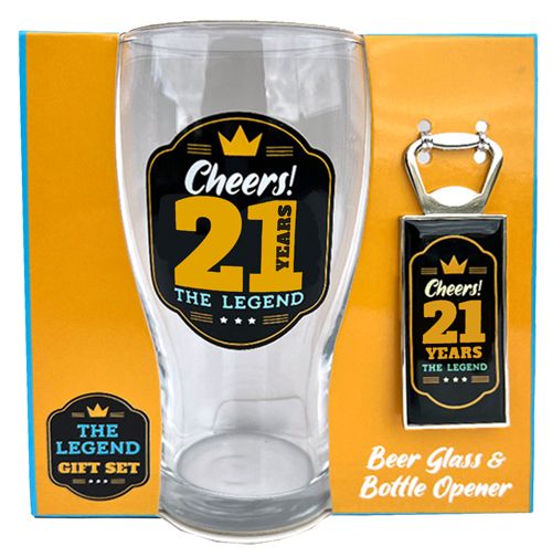 21 BEER GLASS BOTTLE OPEN SET