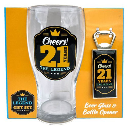 21 BEER GLASS BOTTLE OPEN SET