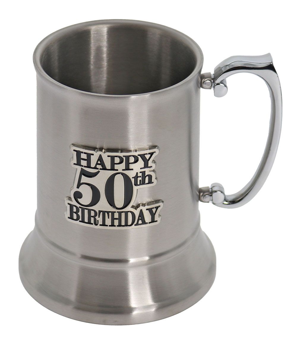 50 BADGE STAIN STEEL BEER MUG