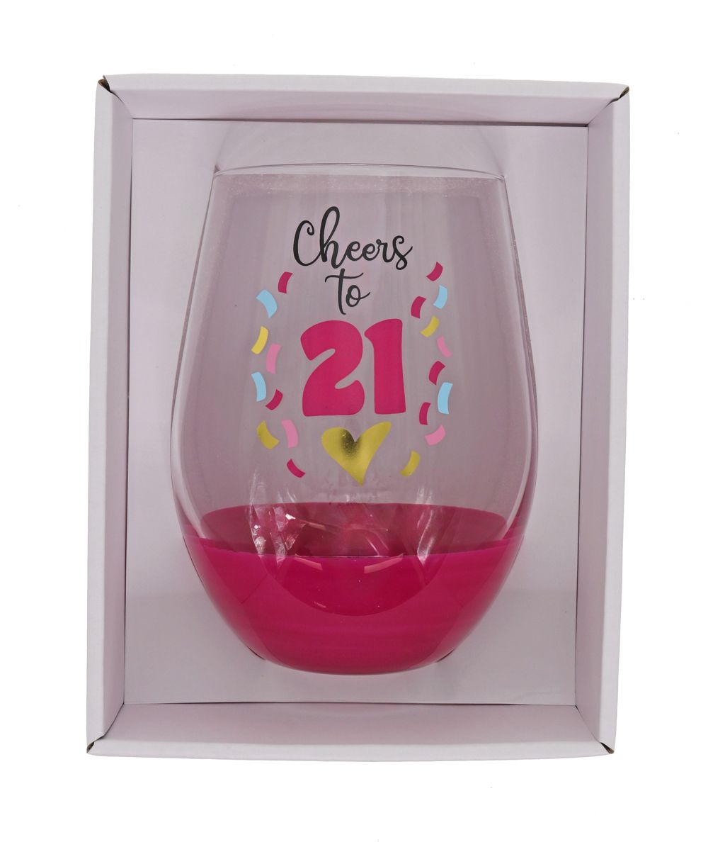 CHEERS TO 21 STEMLESS WINE GLASS