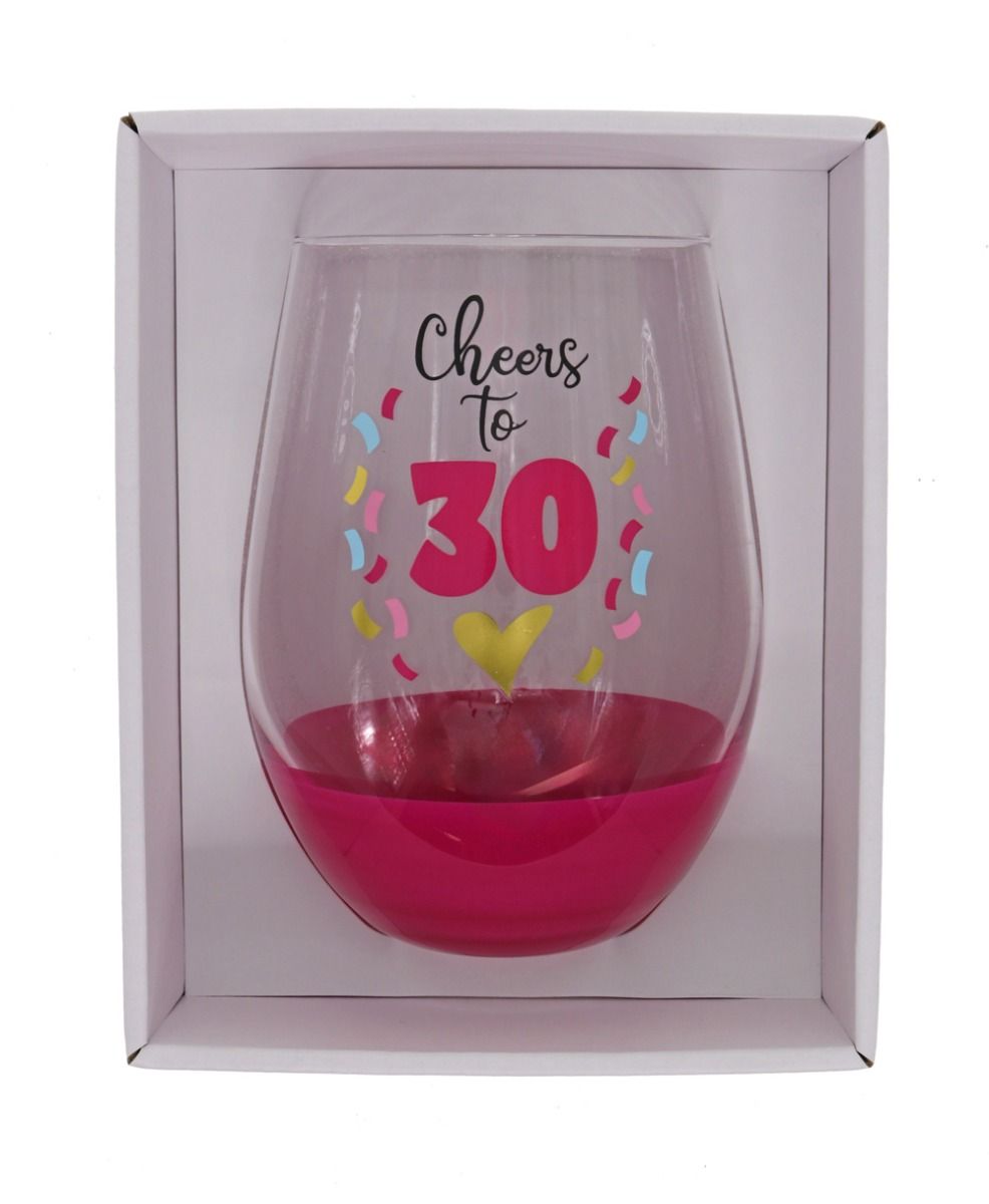 CHEERS TO 30 STEMLESS WINE GLASS