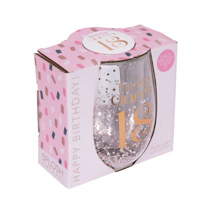 Celebration 18th Glitter Stemless Glass & Badge Set