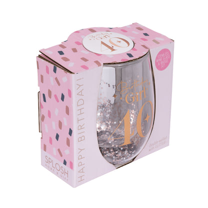 Celebration 40th Glitter Stemless Glass & Badge Set