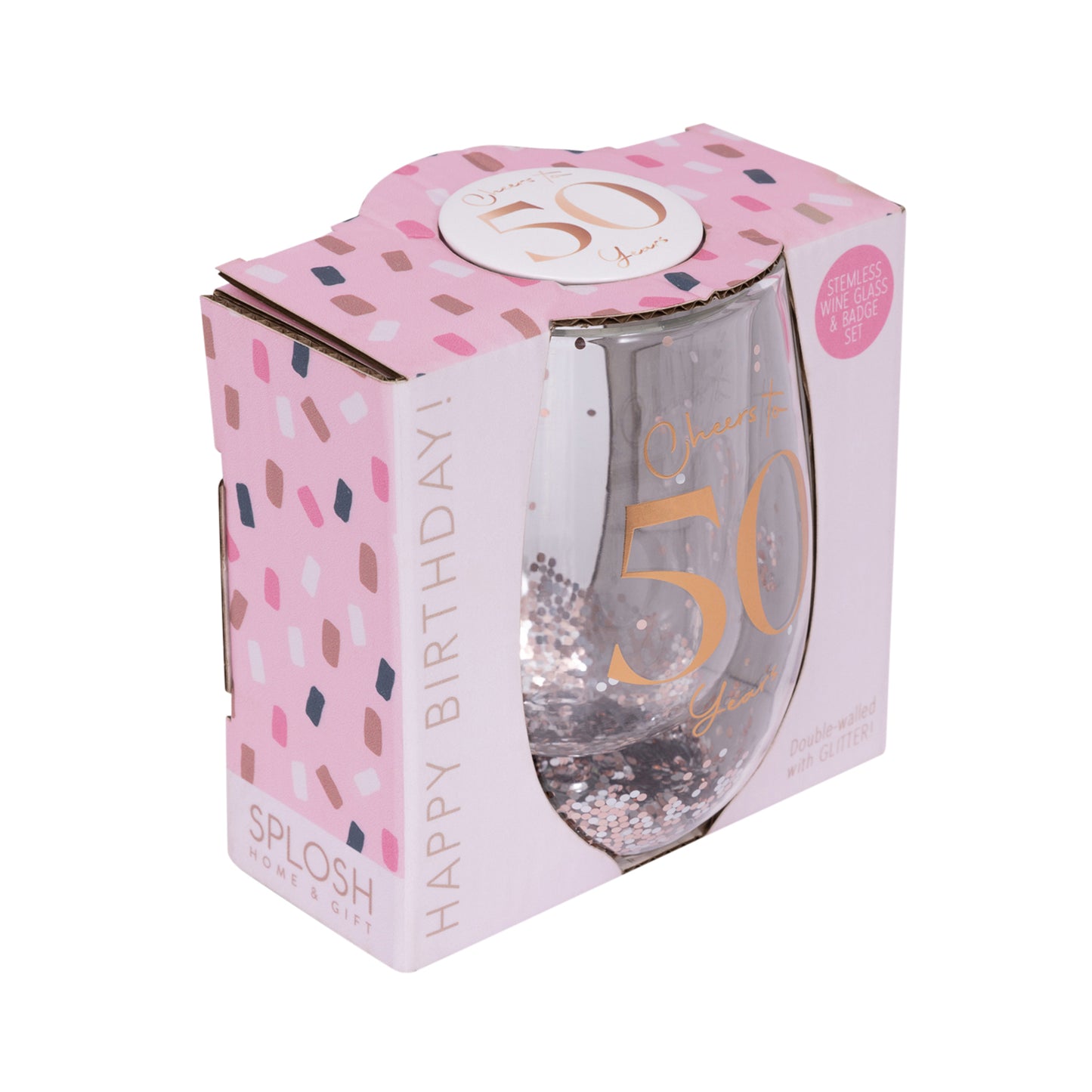 Celebration 50th Glitter Stemless Glass & Badge Set