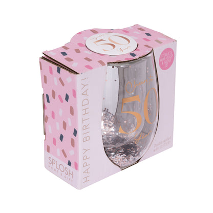 Celebration 50th Glitter Stemless Glass & Badge Set