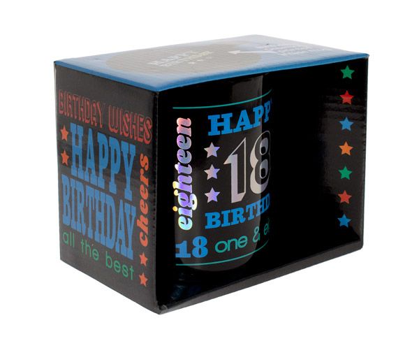 HAPPY 18TH BLACK HOLO MUG