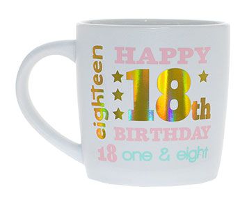 HAPPY 18TH WHITE GOLD FOIL MUG