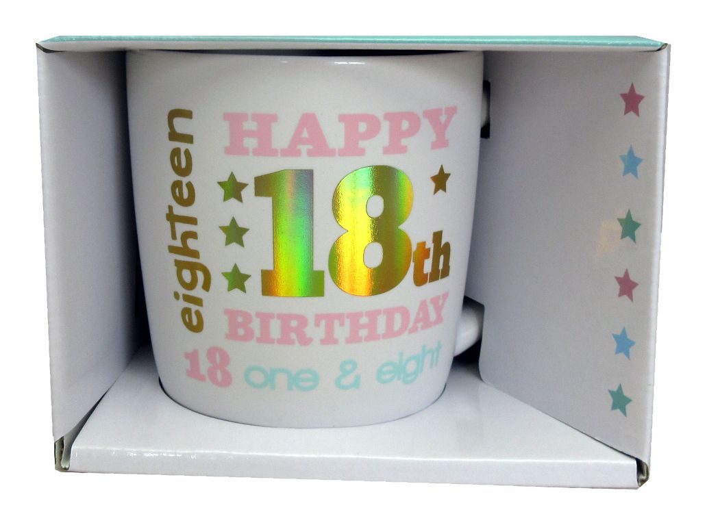 HAPPY 18TH WHITE GOLD FOIL MUG
