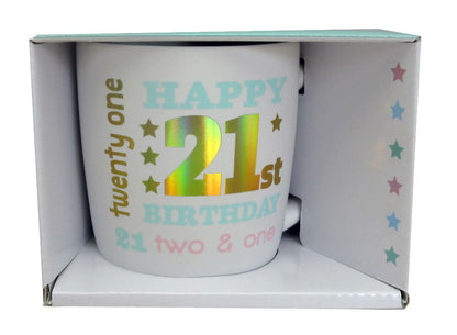 HAPPY 21ST WHITE GOLD FOIL MUG