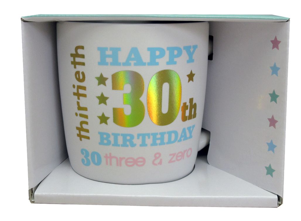 HAPPY 30TH WHITE GOLD FOIL MUG