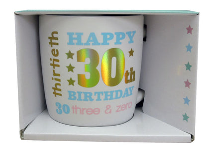 HAPPY 30TH WHITE GOLD FOIL MUG