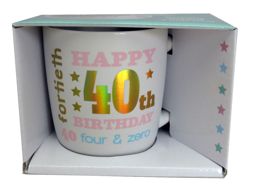 HAPPY 40TH WHITE GOLD FOIL MUG