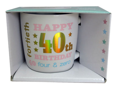 HAPPY 40TH WHITE GOLD FOIL MUG