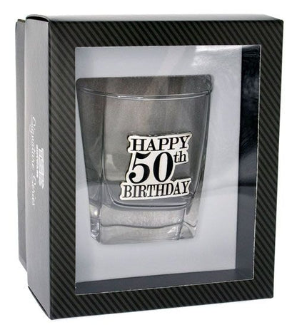 HAPPY 50TH BADGE SCOTCH GIFT BOX