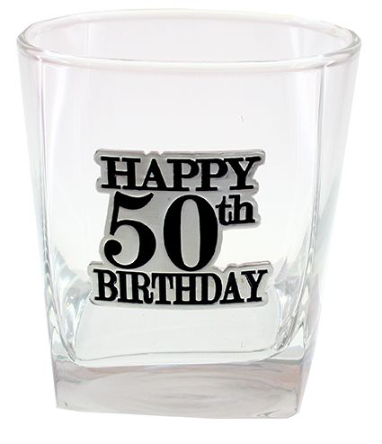 HAPPY 50TH BADGE SCOTCH GIFT BOX