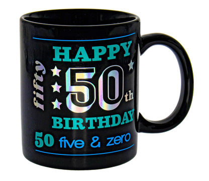 HAPPY 50TH BLACK HOLO MUG