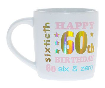 HAPPY 60TH WHITE GOLD FOIL MUG