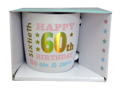 HAPPY 60TH WHITE GOLD FOIL MUG
