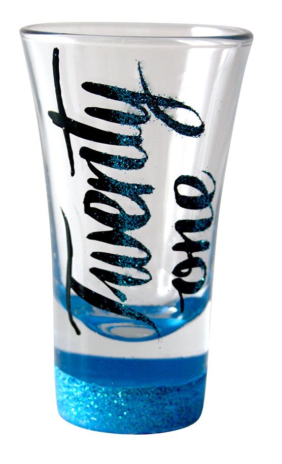 TWENTY ONE TEAL SHOT GLASS