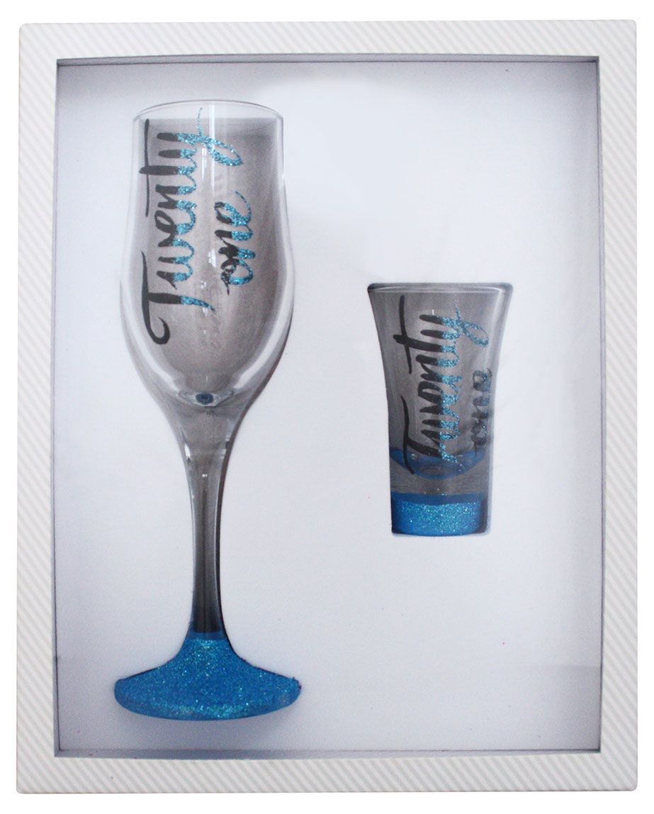 TWENTY ONE TEAL SHOT GLASS