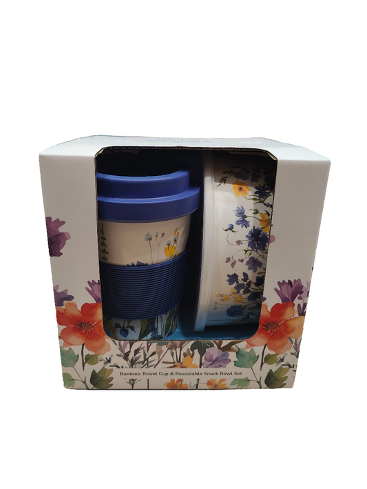 Bamboo Travel Cup and Resealable Snacks Bowl Set