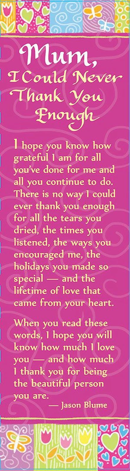MUM THANK YOU BOOKMARK 