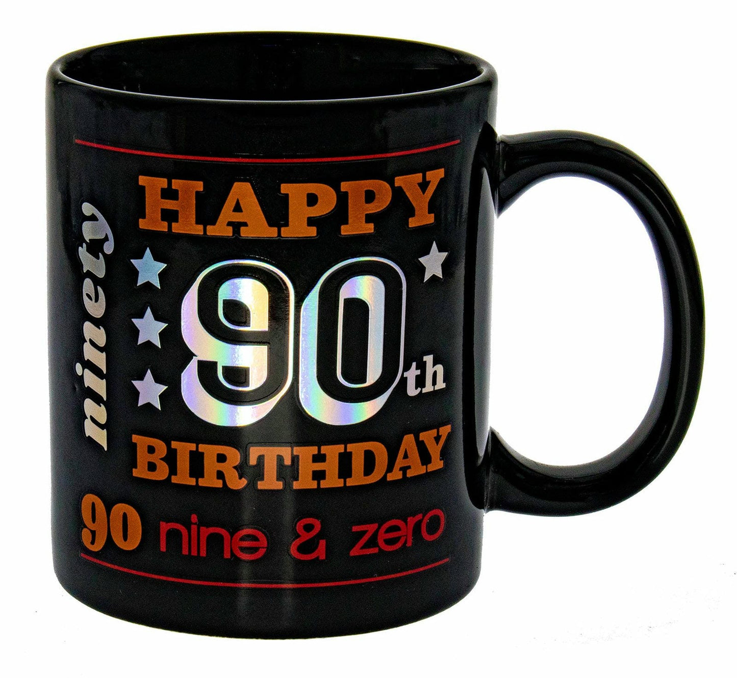HAPPY 90TH BLACK HOLO MUG 