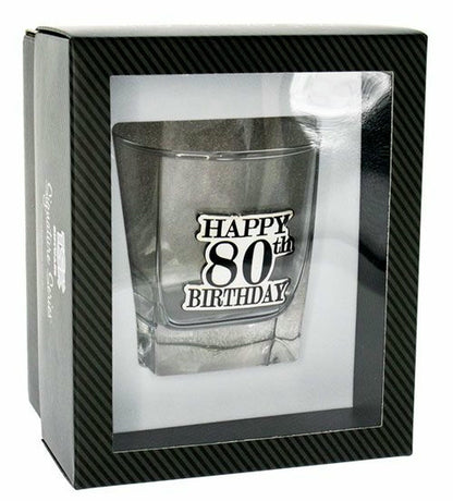 HAPPY 80TH BADGE SCOTCH GIFT BOX 