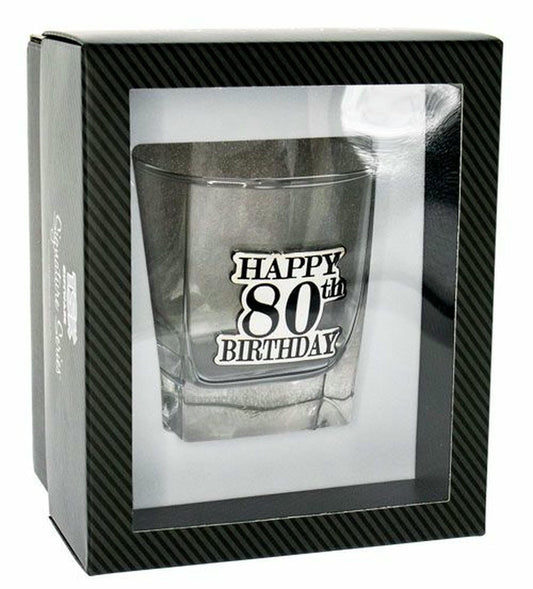 HAPPY 80TH BADGE SCOTCH GIFT BOX 