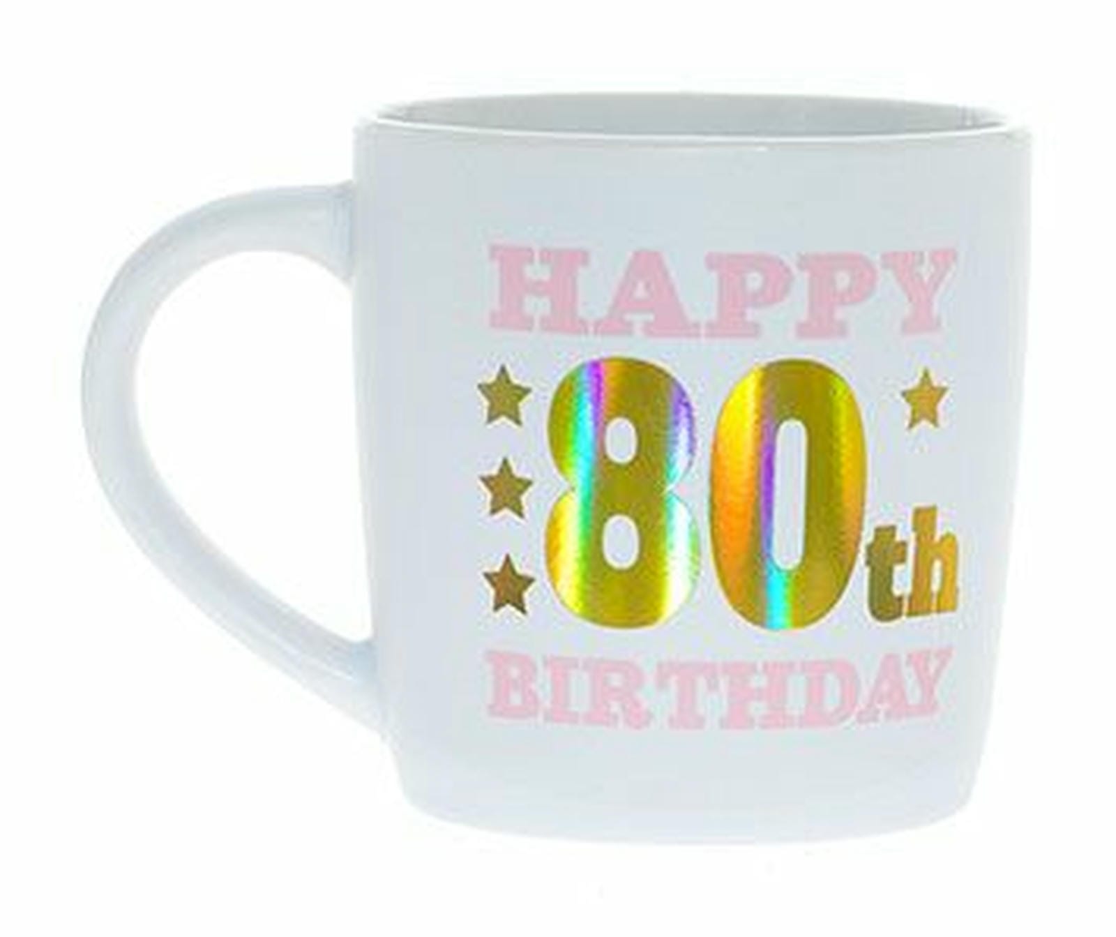 HAPPY 80TH WHITE GOLD FOIL MUG 
