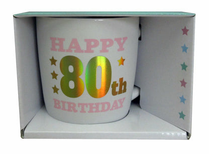 HAPPY 80TH WHITE GOLD FOIL MUG 