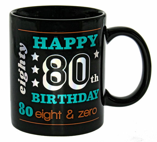 HAPPY 80TH BLACK HOLO MUG 