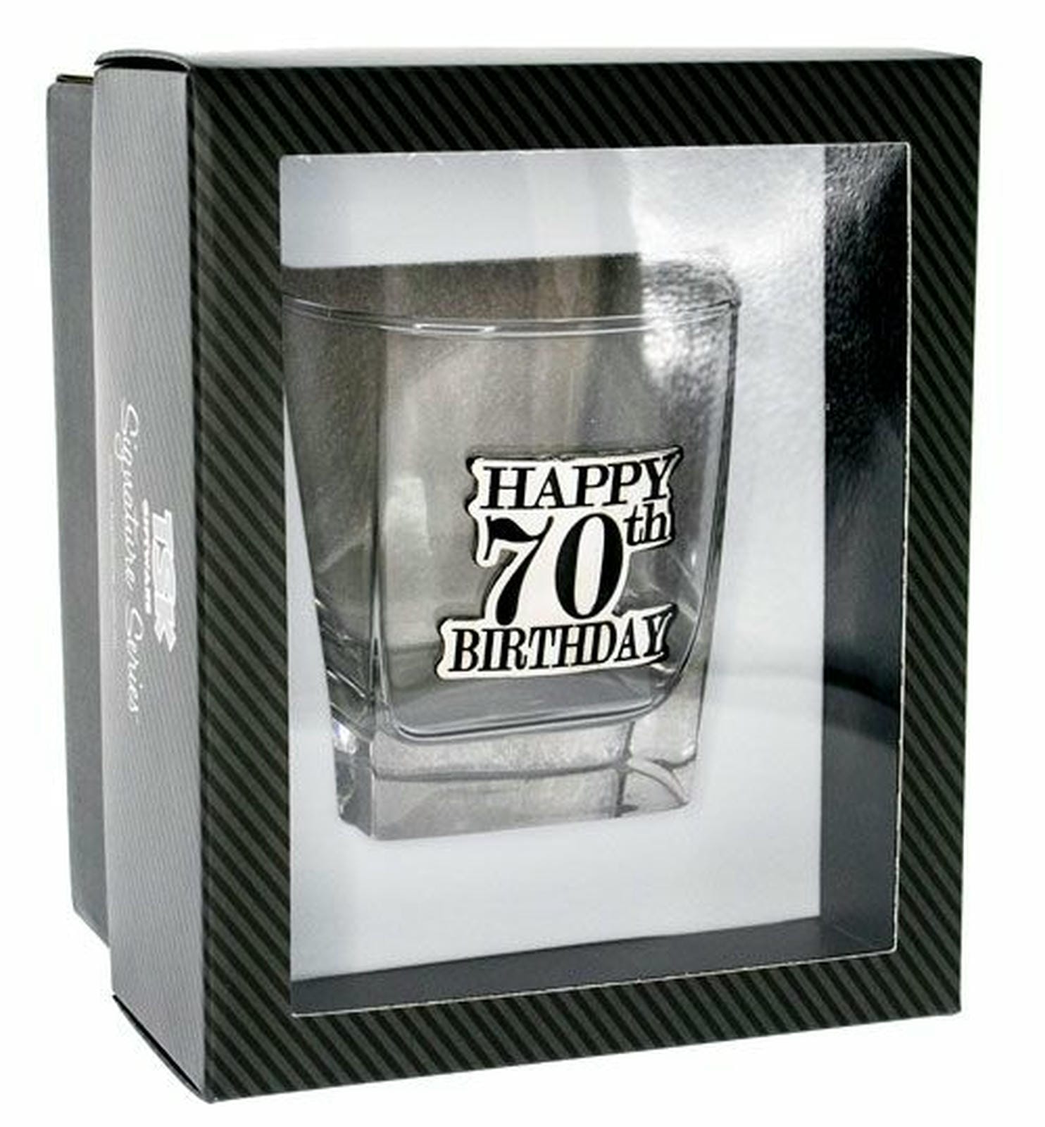 HAPPY 70TH BADGE SCOTCH GIFT BOX 