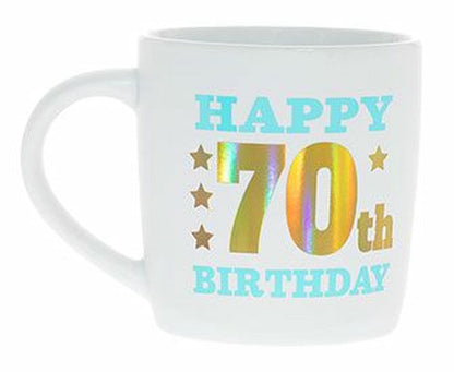HAPPY 70TH WHITE GOLD FOIL MUG 