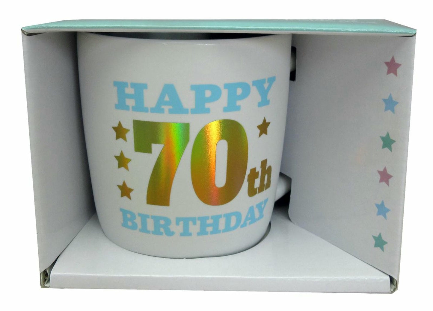 HAPPY 70TH WHITE GOLD FOIL MUG 