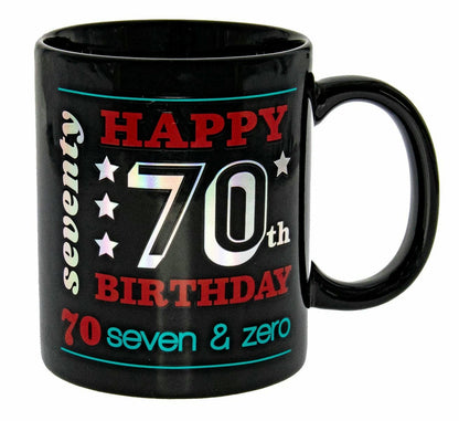 HAPPY 70TH BLACK HOLO MUG 
