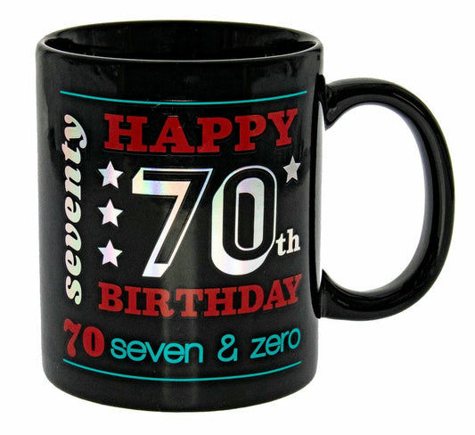 HAPPY 70TH BLACK HOLO MUG 