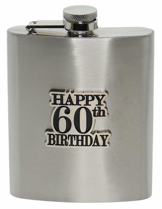 60 BADGE STAIN STEEL HIP FLASK 