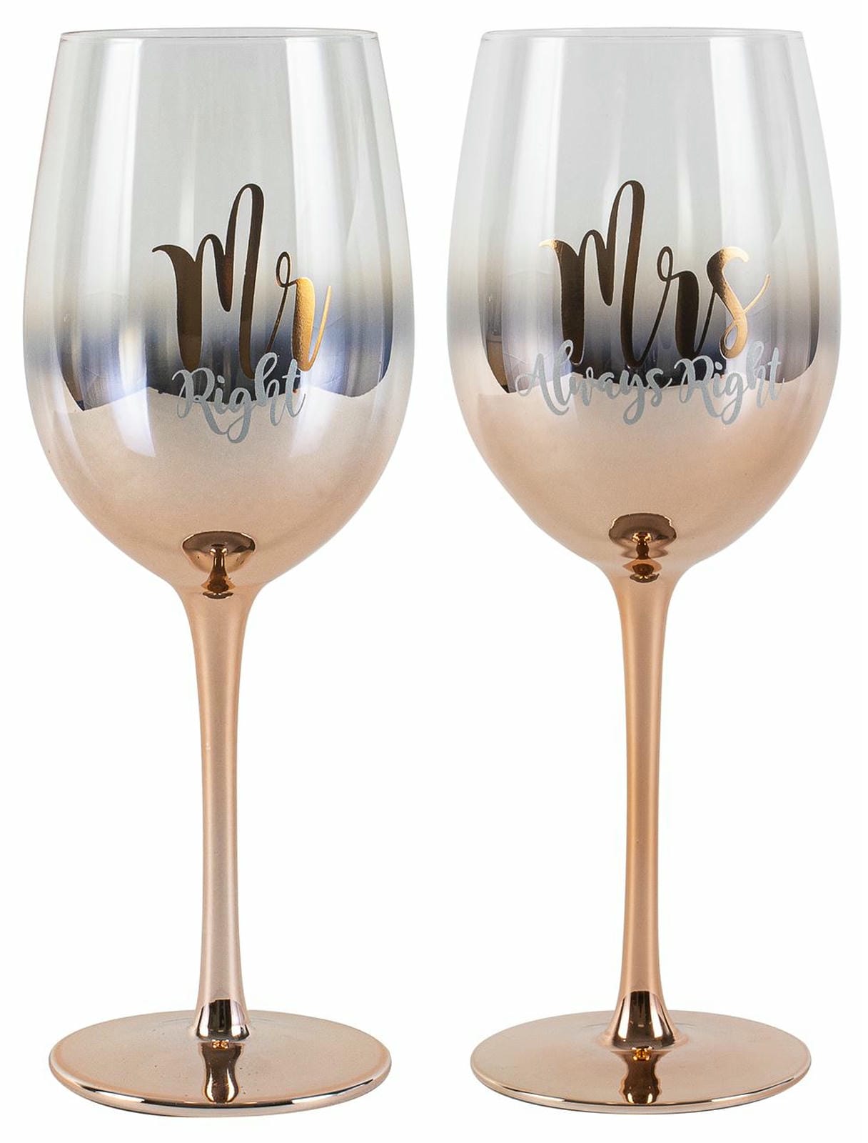 MR AND MRS ROSE GOLD OMBRE WINE SET 