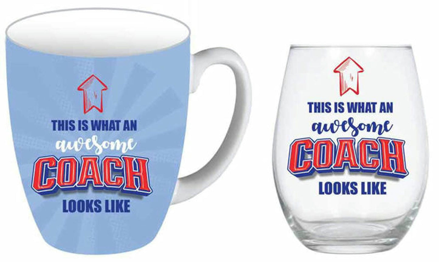 COACH MUG & STEMLESS SET 2 