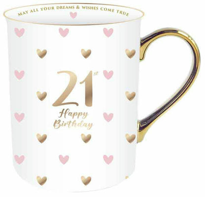 21ST SWEET HEART MUG WITH GOLD HANDLE 