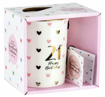 21ST SWEET HEART MUG WITH GOLD HANDLE 