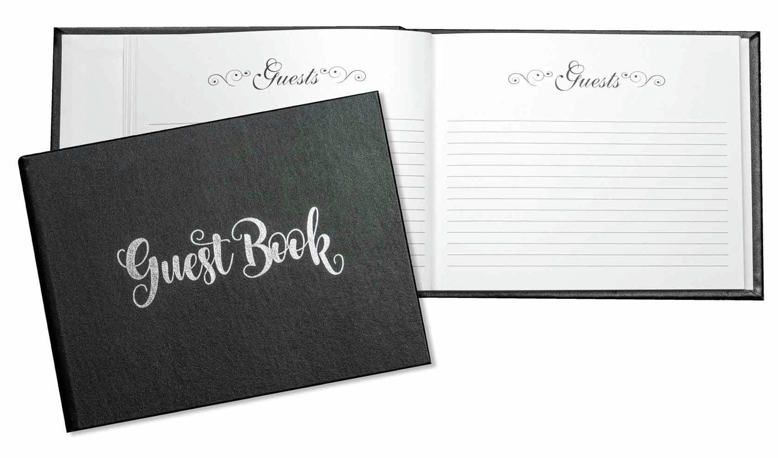 GUEST BOOK WITH SILVER WRITING 