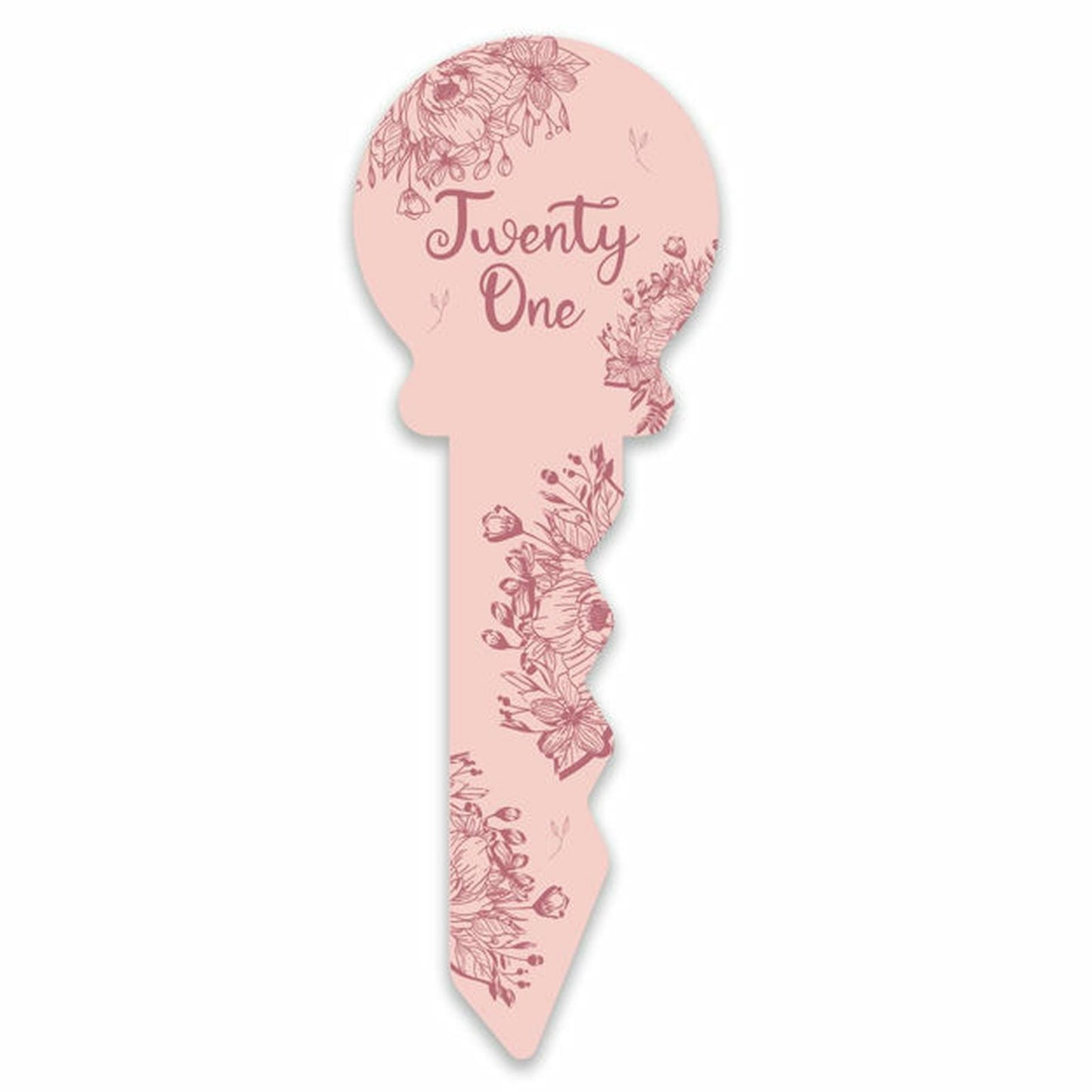 SMALL 21 BIRTHDAY KEY PINK FLORAL 