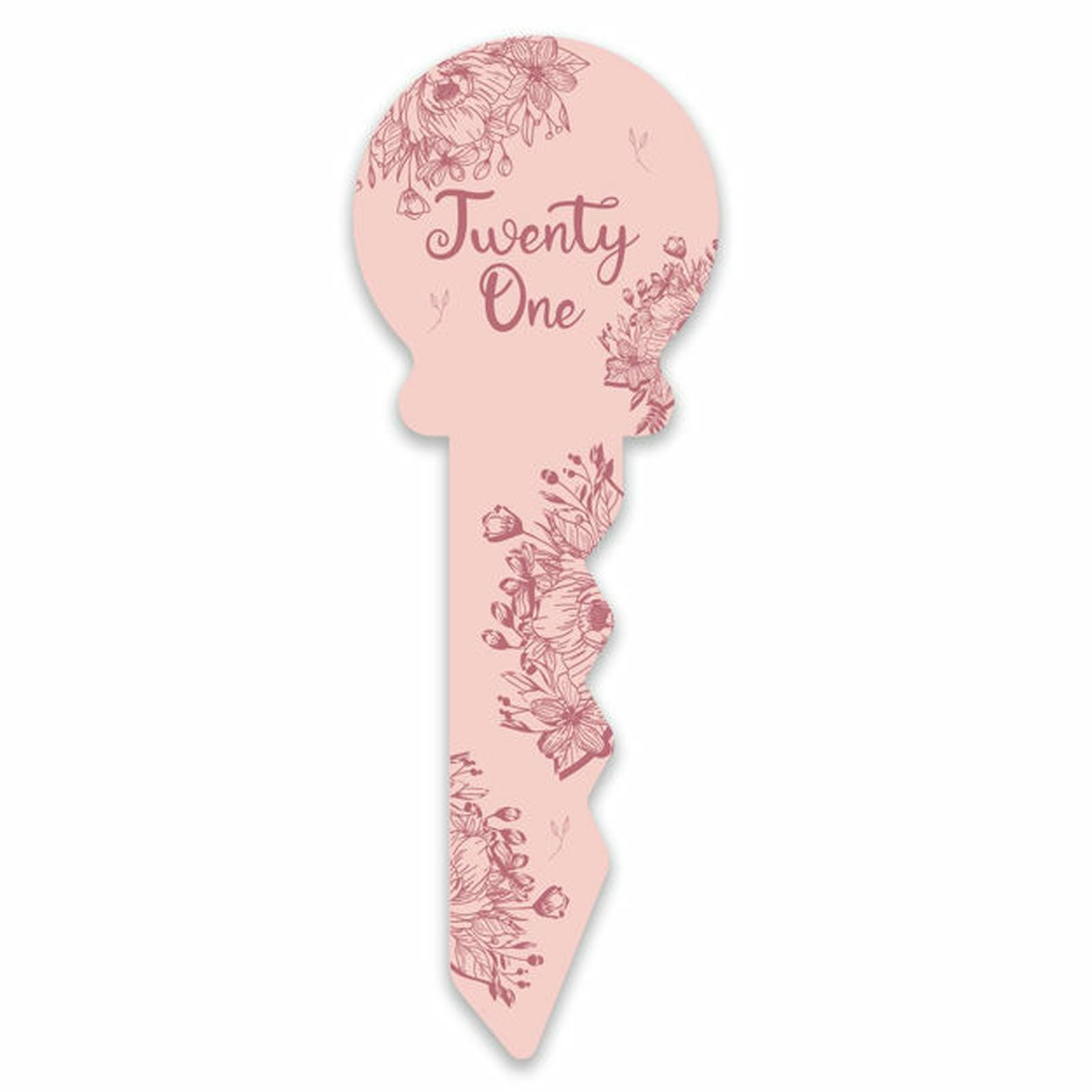 SMALL 21 BIRTHDAY KEY PINK FLORAL 