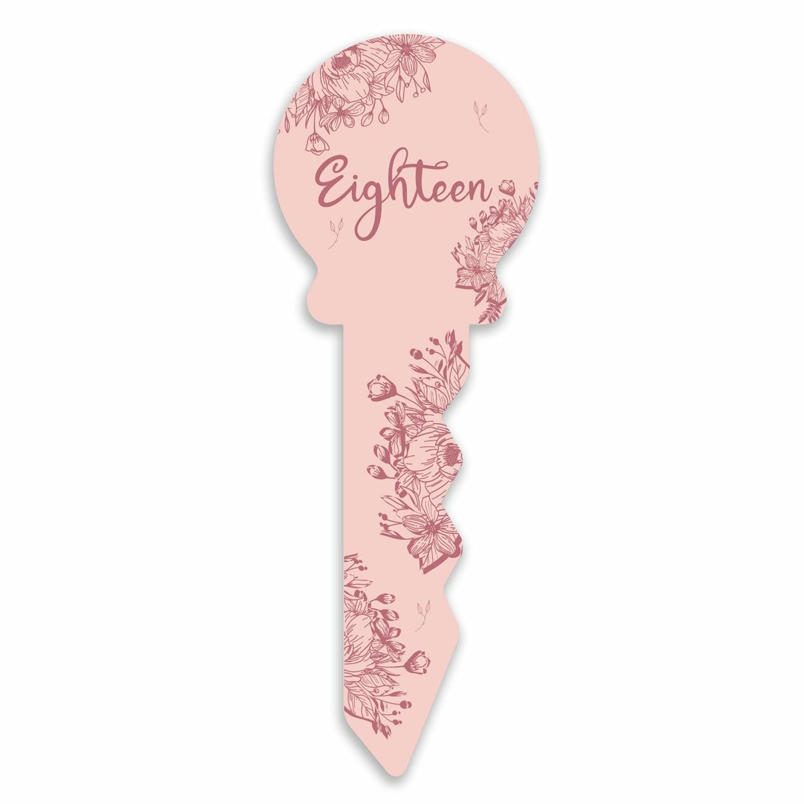SMALL 18 BIRTHDAY KEY PINK FLORAL 