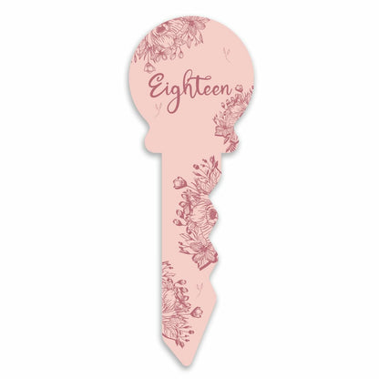 SMALL 18 BIRTHDAY KEY PINK FLORAL 